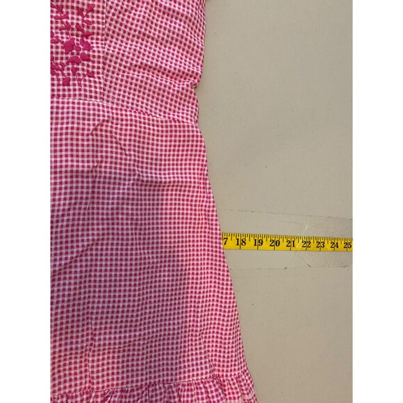 Pink Gingham Jessica Simpson Dress Embroidered Details & Ruffled Hem Medium - Picture 7 of 9